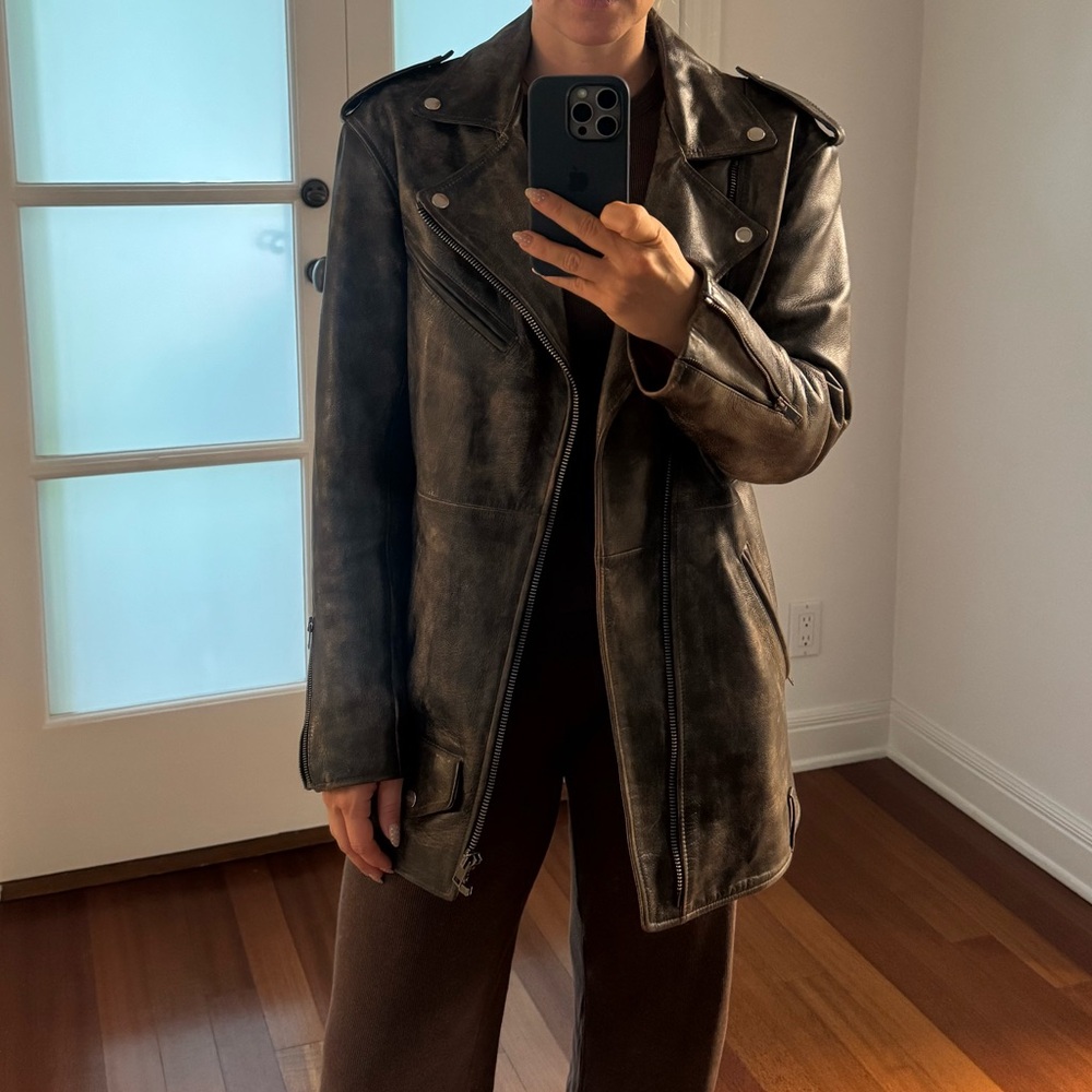 Isabel Marant Distressed Brown Leather Jacket with Red Interior